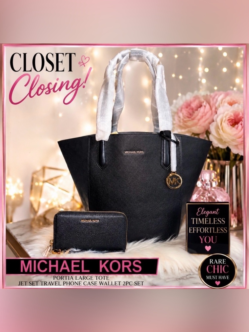 Michael Kors PORTIA Large Tote/JET SET
TRAVEL Phone Case Wallet 2pc Set